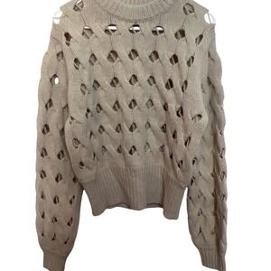 Stella Nova Laurel Wool Blend Open Knit Sweater Beige Womens Small Boho Layring